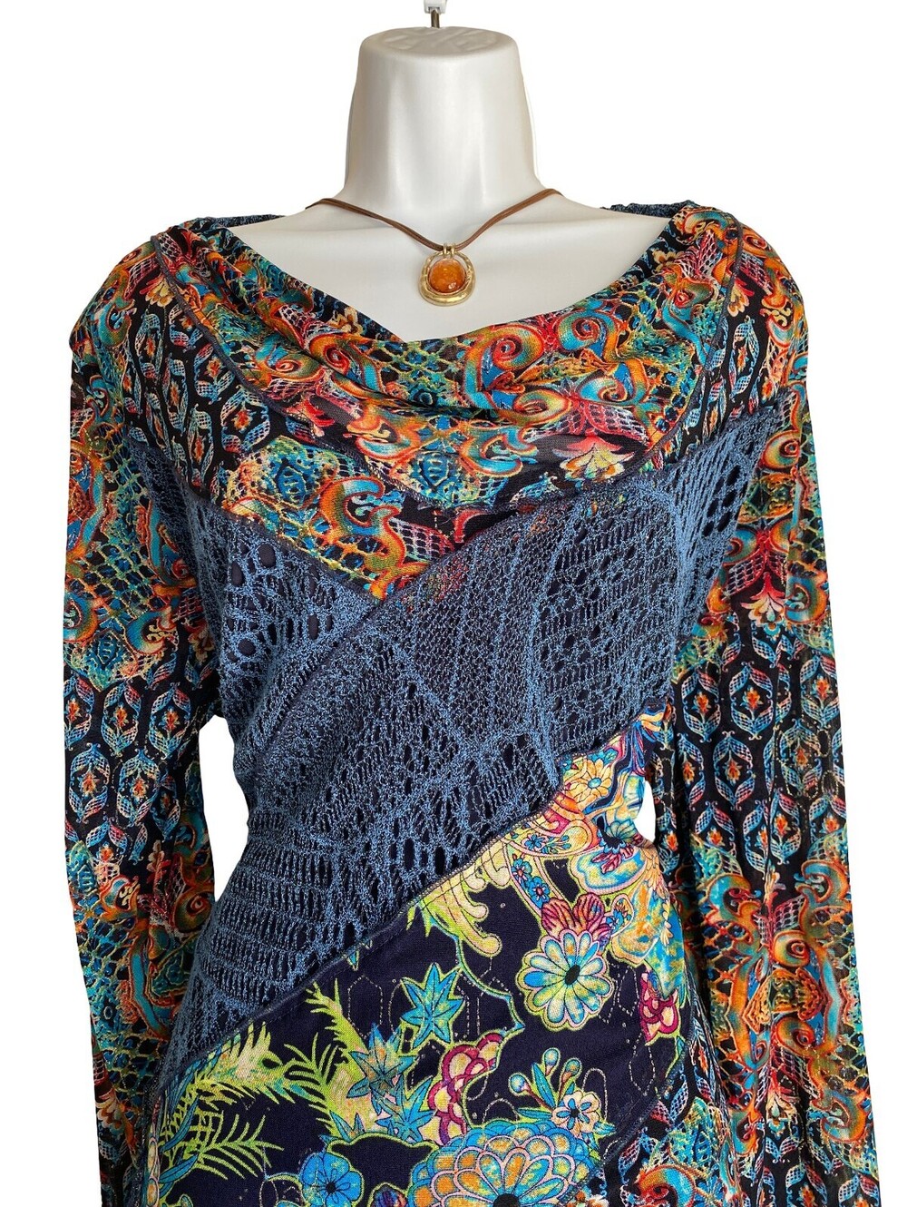 VTG American Vintage Plus 2X Tunic Blouse Lace Boho Floral Artsy Festival Fall - Picture 4 of 5